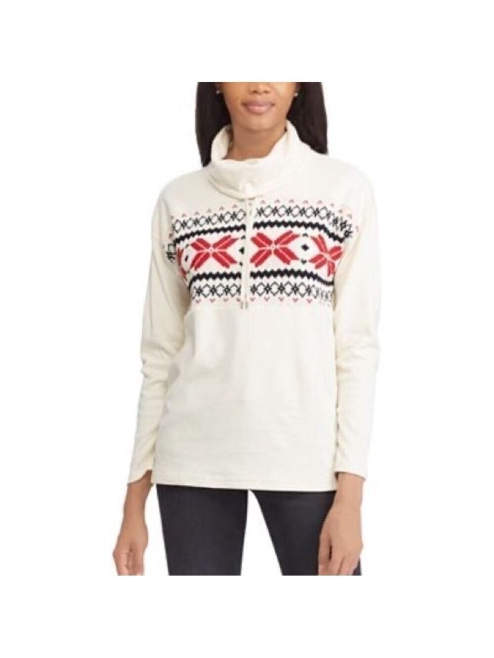 CHAPS Holiday Print Cowl Neck Sweatshirt, size S